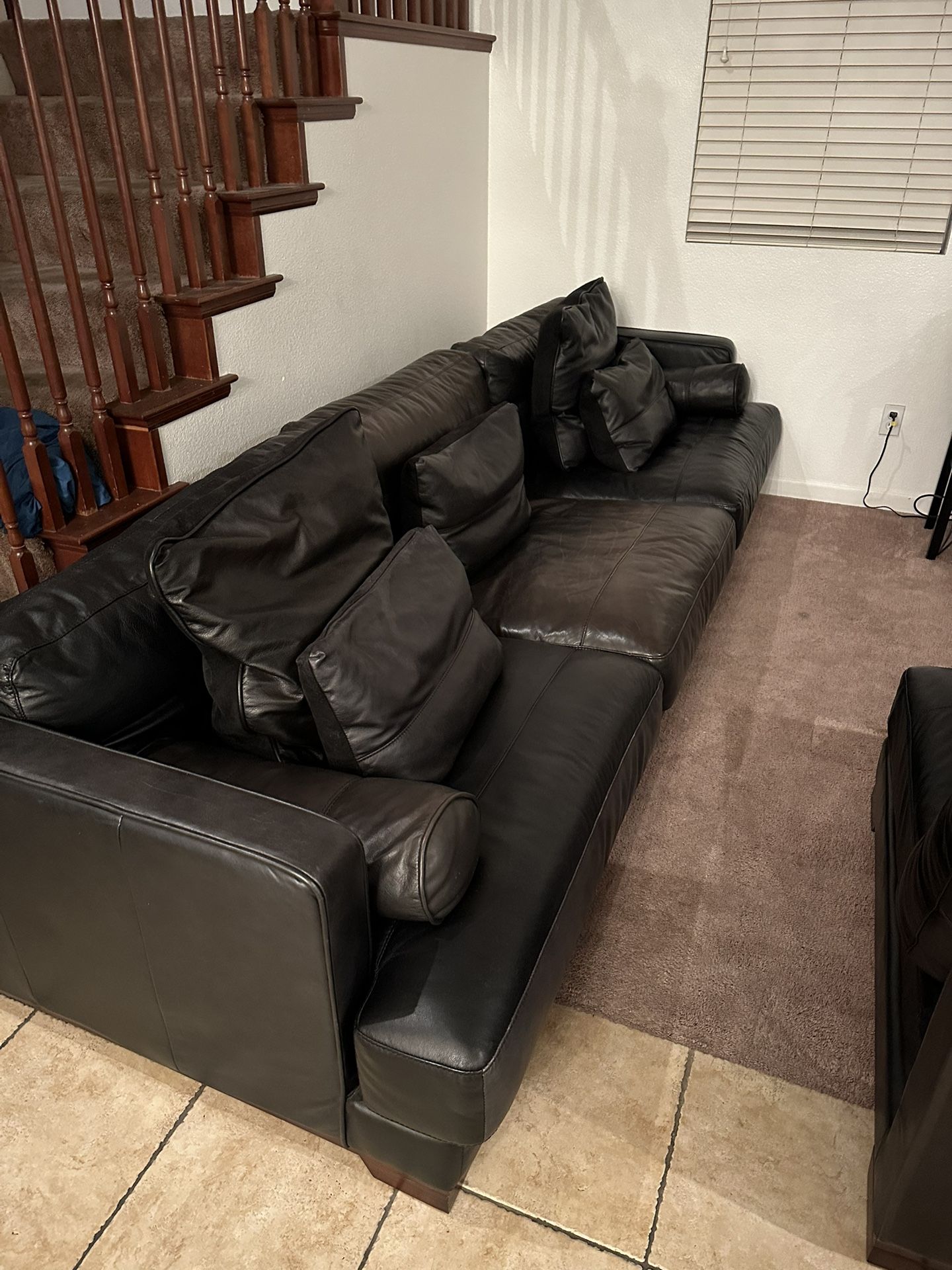 Black Leather 9ft Sofa And Chair
