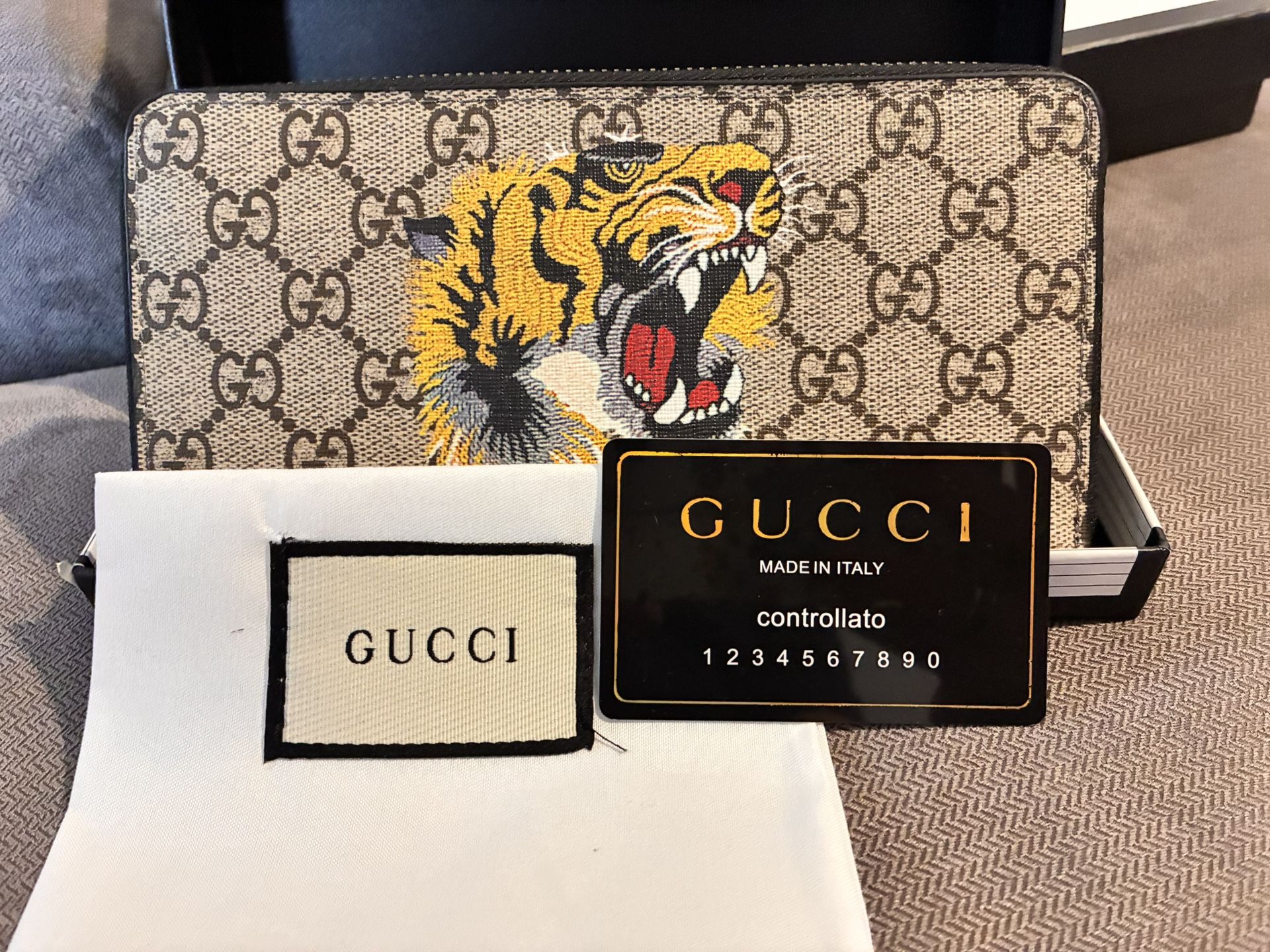 Supreme Tiger zip long wallet in beige 