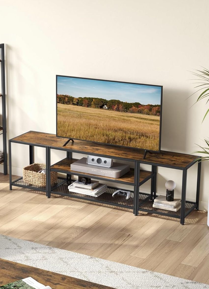 Modern TV Stand for TVs up to 75 Inches, 3-Tier Entertainment Center, Industrial TV Console Table with Open Storage Shelves, for Living Room, Bedroom,