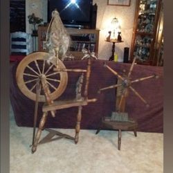 Primitive Spinning Wheel,  Yarn Holder Storage And Flax Comb
