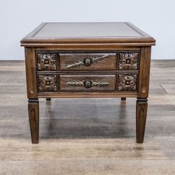 Vintage Carved End Table with Drawer