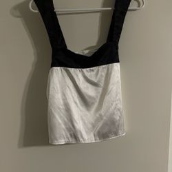 White And Black Silk Top With Tie String In Back