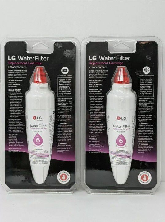 (2)LG LT800P Refrigerator Water Filter 6 Month /200 Gallon Capacity New Sealed