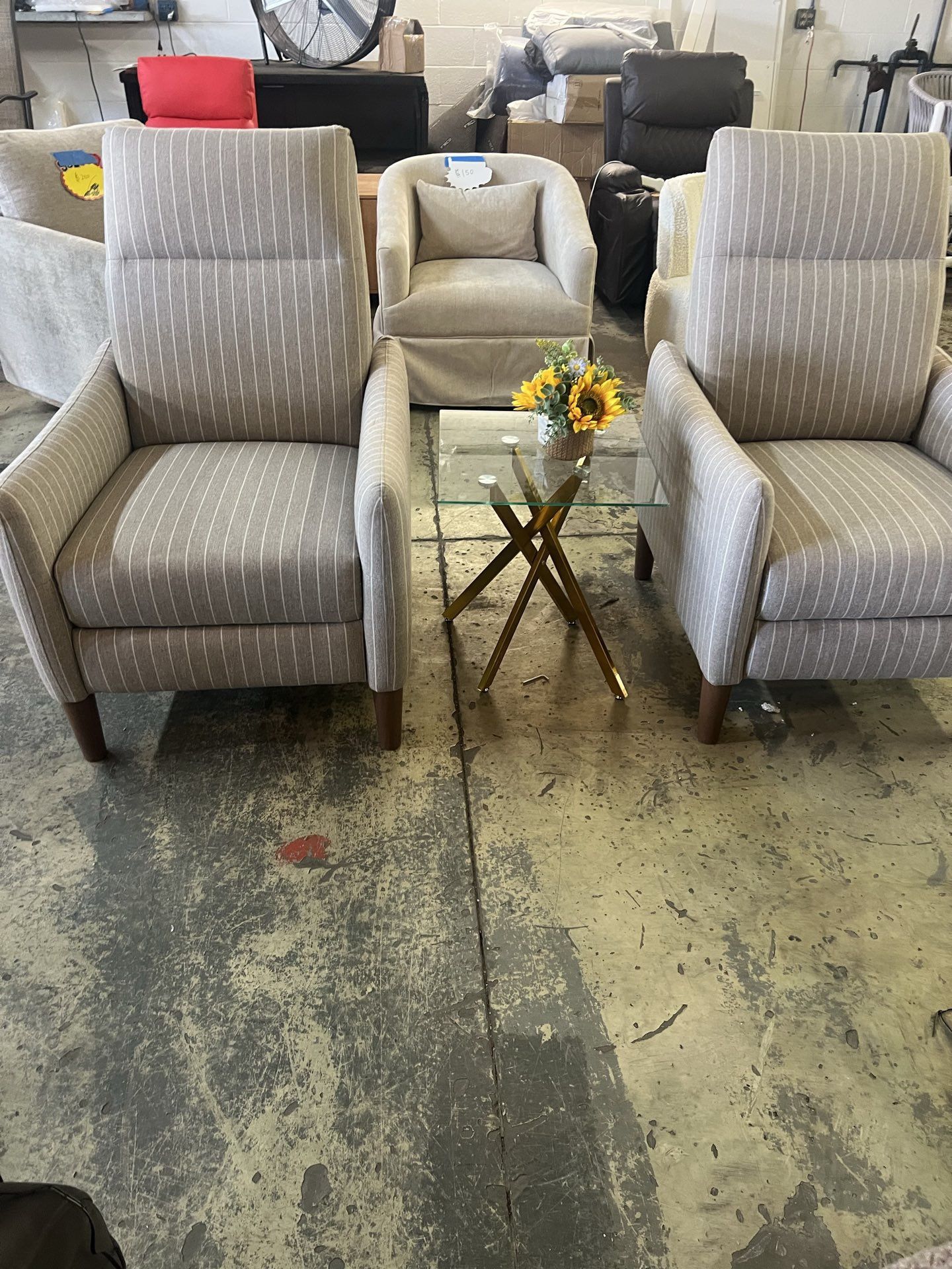 brand new, 2 Mopio Arthur Modern Jacquard Fabric Solid Print Accent Chair, Taupe Stripe With Coffee Table $399 📍 Warehouse Address: 2745 Boone St C