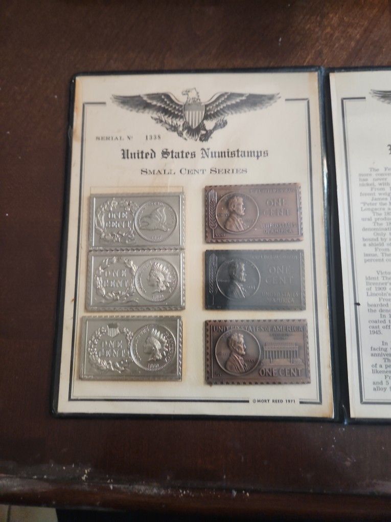 Vintage U.S. Numistamps Small Cent Series Bound Collection of 6 Plaques — 1971