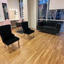 Black Luxury Love Seat & Accent Chairs 