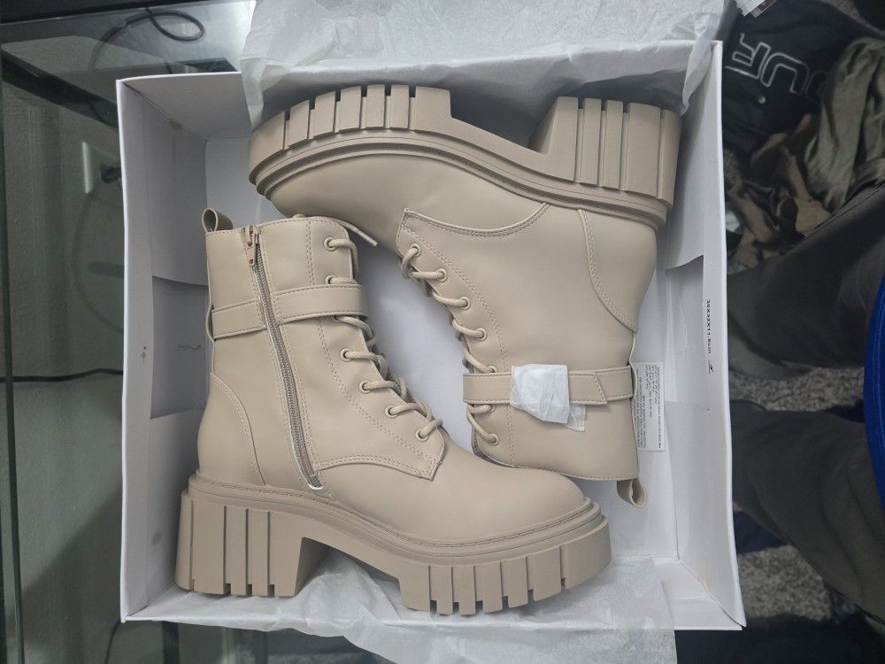 The Drop Womens Koi Lace Up Platform Combat Boots Sand | 8