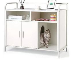 Litter Box Enclosure  Cat Litter Box Furniture Hidden - Large Washroom with Scratching Pad  Modern Cabinet 