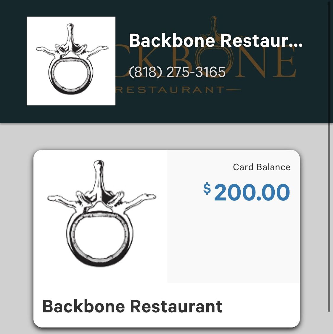 Restaurant Gift Certificate