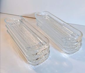 Set of 6 Brazil Vintage Clear Glass Corn on the Cob Holders Boats Dishes