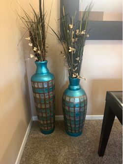 Set of 2 Oversized Decorative Floor Vases – Modern Coastal / Boho Style