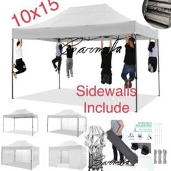 10x15 Pop up Canopy Tent Heavy Duty with 4 Sidewalls, Easy Set-up Commercial Outdoor Party Tent, 100% Waterproof Wedding Canopy Gazebo, 3 Height Adjus