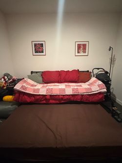 Twin Bed Frame with Pull out and Pop Up Trundle, King Sized Pull out