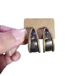 925 Sterling Silver Gold Trim Rope Hoop Earrings .75"