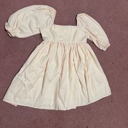 New large cream white short poof sleeve dress mini gown