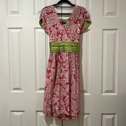 Pink and green paisley Debra Morgan dress with pockets. Size 10