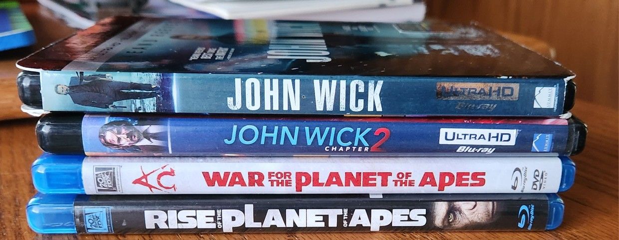 4k/Blu-ray Movies. War For The Planet Of The Apes And Rise Of The Planet Of The Apes, John Wick 1,2 4k