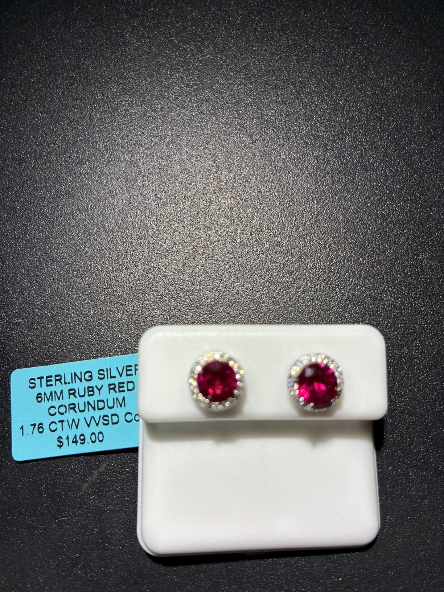 Ruby Red Corundum Sterling Silver Earrings-1.76 Carat