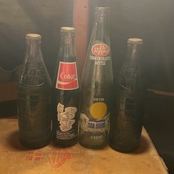 4 Vintage Dr Pepper Bottles 
