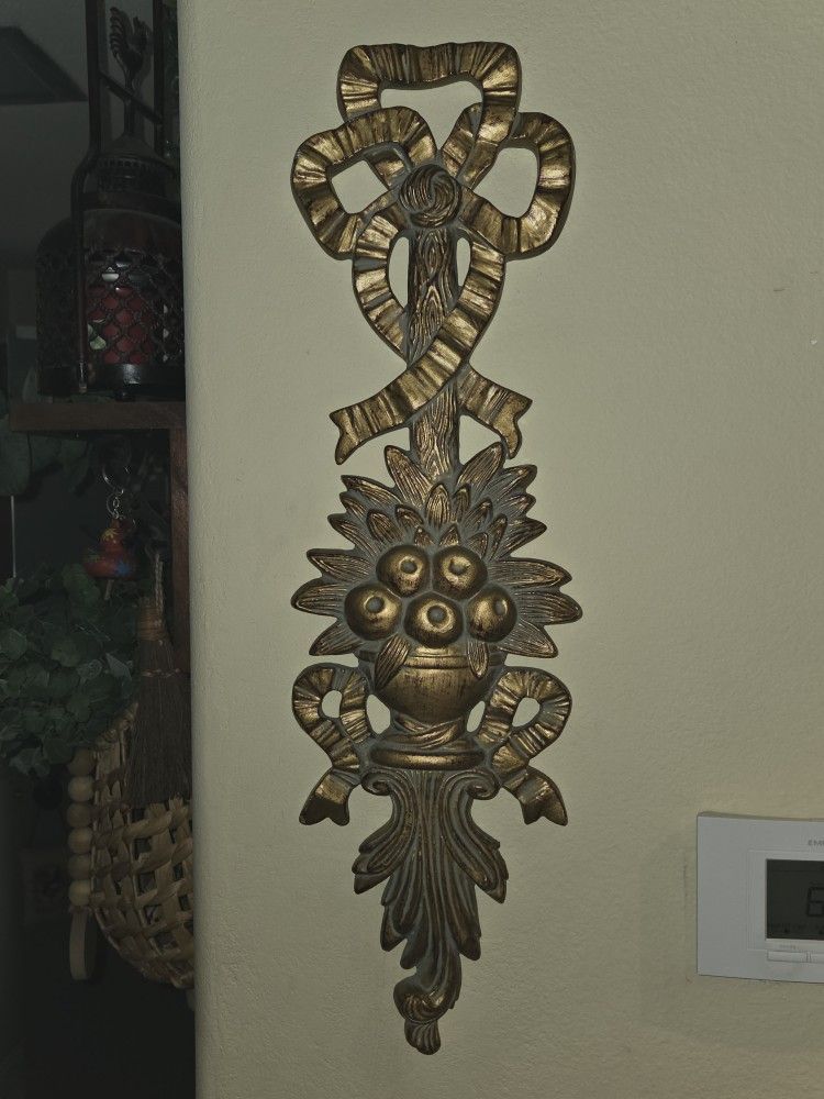 Vintage Ornate Gold Syroco Wood Wall Decoration.