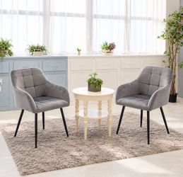 Set of 2 Gray Velvet Dining Chairs – Tufted Upholstered Armchairs