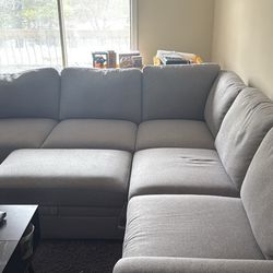 Thomasville Fabric Sectional with Storage Ottoman