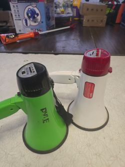 Two megaphone speakers