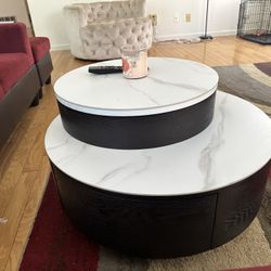 Ivory Marble Multi Level Dark Wood Coffee Table 
