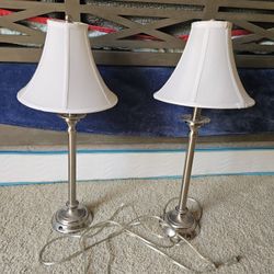 DWR Brushed Silver Nightstand Lamps 26 Inches Tall