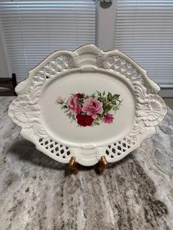 Formalities by Baum Bros Rose Floral Porcelain Serving Platter 12”