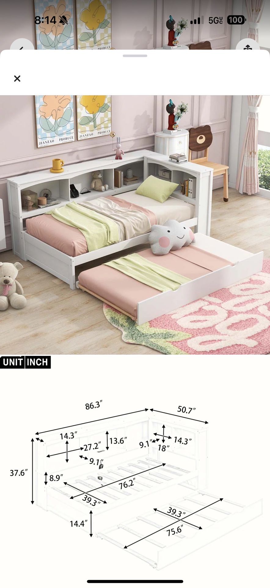 Brand New Vonmarie Bed Kids Twin Size Daybed White Day Bed
