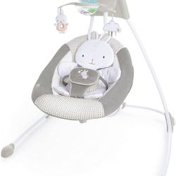 Ingenuity InLighten 6-Speed Baby Swing - Easy-Fold Frame, Swivel Infant Seat, Nature Sounds, Light Up Mobile
