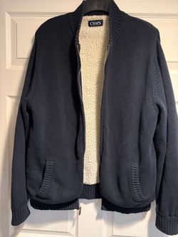 Chaps Navy Knit Zip-Up Sherpa-Lined Sweater