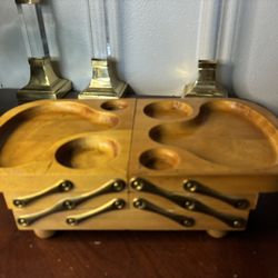 Vintage Karoff MCM Mid Century Modern Wooden Expandable Buffet Serving Tray