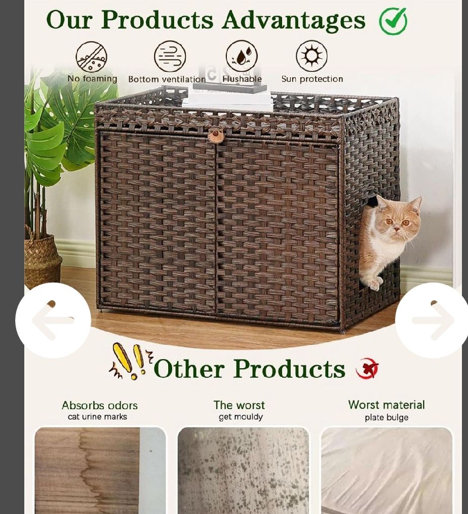 Cat Litter Box Enclosure Furniture, Handwoven Ratt