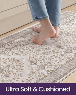 DEXI 24" x 107" Cushioned Anti-Fatigue Kitchen Runner Mat – Beige/White