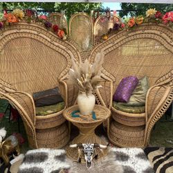 Two Wicker King Cobra Peacock Chairs