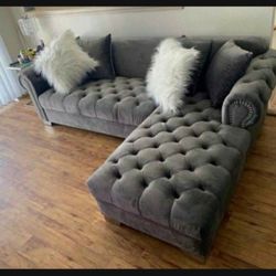 Gray Velvet Couch Sectional 👍 Fast Delivery 🚚 In Stock ✅