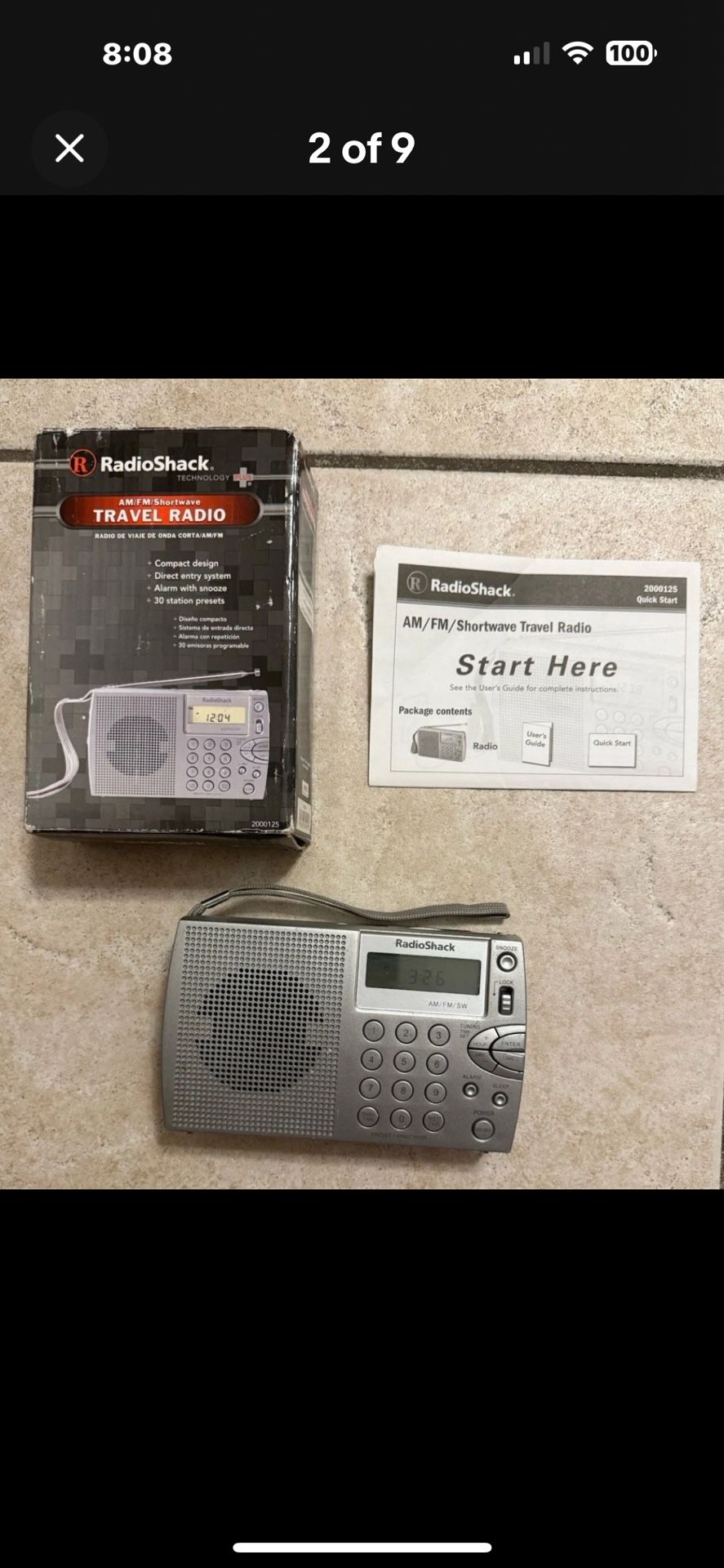 Radio Shack 20-125 AM/FM Shortwave Emergency VTG Travel Radio Clock WORKS