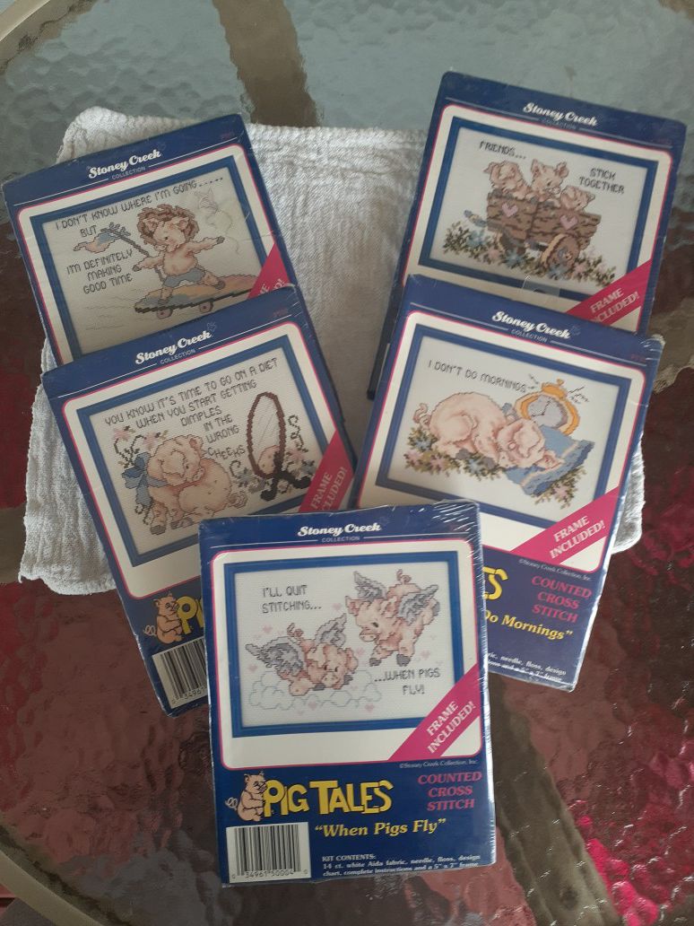 6 Pig Tales Counted Cross Stitch kits