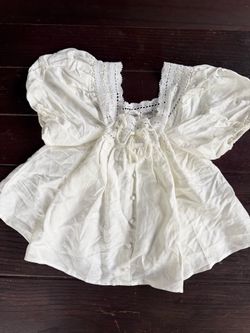 Mable Linen Off White Puff Sleeve Blouse Shirt Womens S