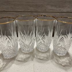 4 Cristal de Flandre Salzburg Gold highball glasses with cut crystal gold Rims
