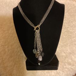 Cute Silver Tone Necklace With Dangling Charm Pendants
