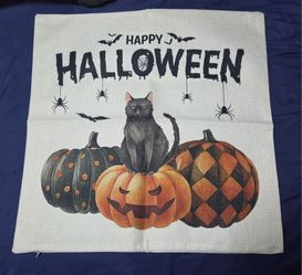 Halloween Decorative Pillow Cover - Cat with Pumpkins