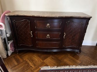 Elegant Cherry Wood Buffet / Credenza with Marble Top – Excellent Storage