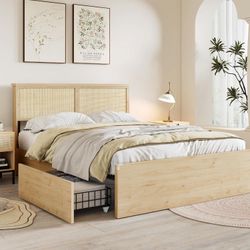 Boho Queen bed frame with storage