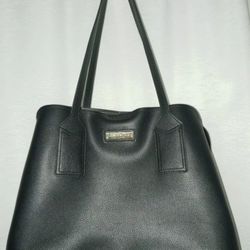 London Fog Shoulder Bag BLACK Handbag Faux Leather 3 Compartment  Purse Women