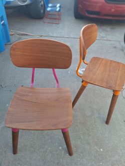 Wood and colorful metal chairs