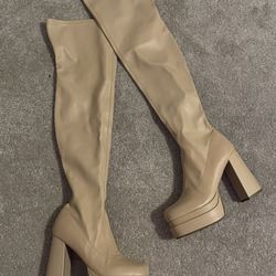Over The Knee Khaki Platform Boots 