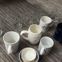 Assorted Mugs And Glass Set For Sale